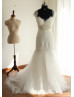 EyeLash Lace Beading Cap Sleeves Tulle Wedding Dress